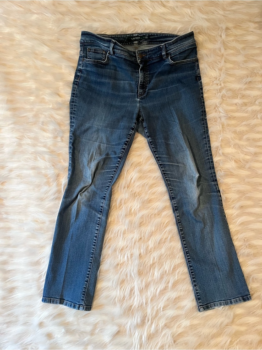 Ralph Lauren 14 Premier Jeans Women's 36x28 Mid Rise Straight Leg Light Wash